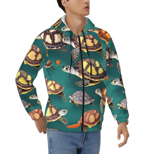 Sweat à capuche décontracté homme manches longues imprimé tortues de mer tendance