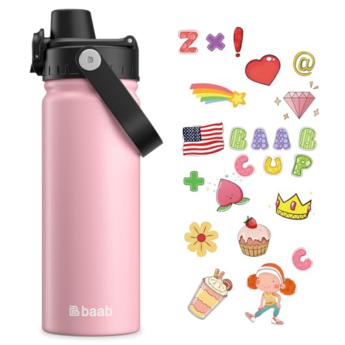 Image of baab 18oz Kids Insulated Water Bottle 18 /8 Stainless Steel Kids Cup 1 Pack | BPA-Free, DIY Stickers, Lockable Spout Lid, Leakproof & Spillproof, Easy to Clean & Carry, Gift for Boy Girl Youth School