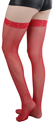 Image of ToBeInStyle Women's Wide Floral Lace Fishnet Thigh Hi Stockings