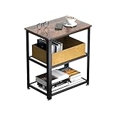 JUPEA サイドテーブル ベッドサイドテーブル 60*40*72CM コーナーテーブル 3段 オープンシェルフ おしゃれ 木目調 コンパクト 省スペース ナイトテーブル 組立簡単 スリム