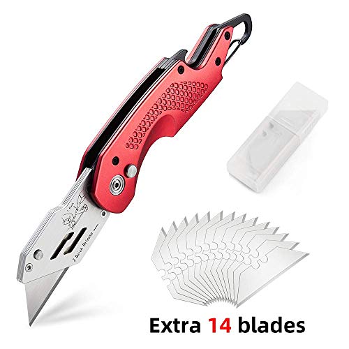 Professional Box Cutter Folding Utility Knife, E-PRANCE Pocket Carpet Knife with 14 Replaceable