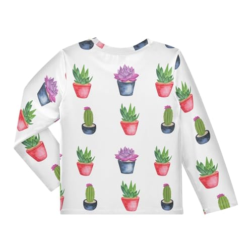 Cactus Plants White Boy's Rash Guard Swim Shirt Long Sleeve Sun Shirt for Beach Pool Sport UPF50+2