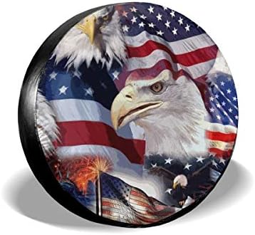 Car Tire Cover Rainproof Protective Cover American Patriotic Flag Water Proof Universal Spare Wheel Tire Cover Fit for Trailer, RV, SUV and Various Vehicles 14"