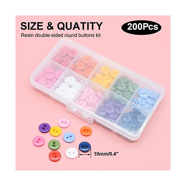 OELFFOW Round Sewing Buttons, Buttons for Sewing (10mm) 10 Color Resin Buttons for Sewing Children Sweater, Shirt, DIY Craft, Buttons for Crafts, Clothing Fasteners Buttons for Crafts Pack of 200 Pcs - Image 4