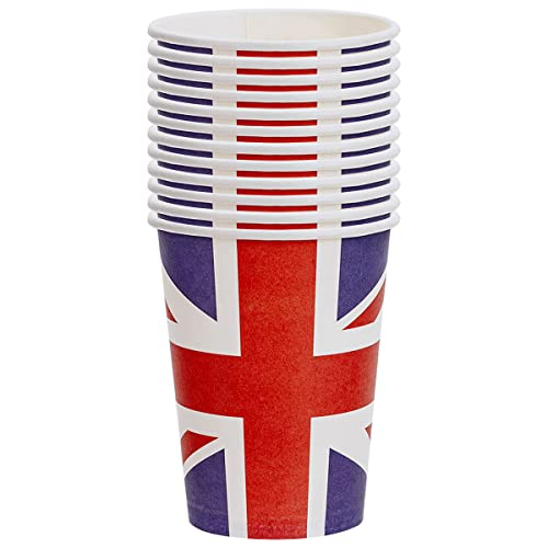 eMKay Lot de 12 gobelets en papier Union Jack Jubilee de platine 2022 Fournitures de fête Grande-Bretagne GB UK Événement sportif Pub BBQ Thème Royal Rouge/blanc Bleu Cover