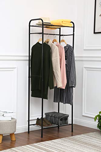 HOME BI Clothing Garment Rack, Clothes Stand Rack Organizer Storage with Hanging Rod and 2-Tier Metal Storage Shelf, 24”W x 15”D x 65”H, Black