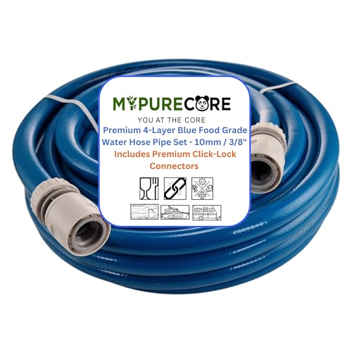 MYPURECORE Blue 10mm 3/8 Cold Water Hose Pipe Premium Food Grade Drinking Water Hose with Connectors Flexible PVC Tubing for Caravan Motorhome Campervan Boat & Garden Non-Toxic & Safe (10m)
