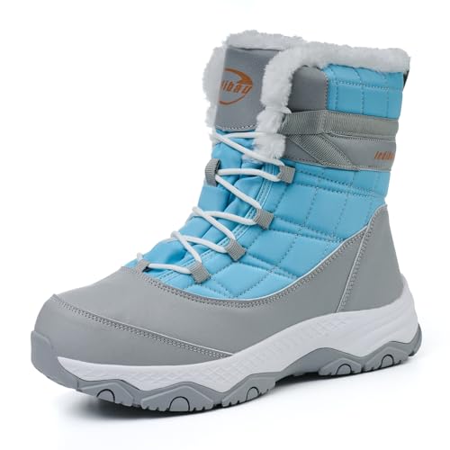 Jedibau Snow Boots for Women Waterproof Mid-Calf Booties Winter Hiking Boot Durable Warm Fur Lined Boot Non-Slip Climbing Cold Weather Lightweight Shoes（BLUE-41）