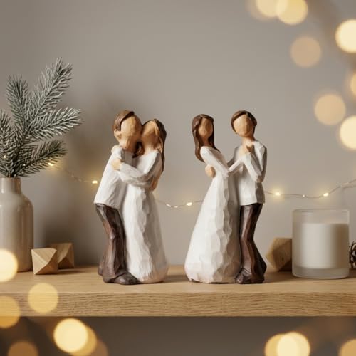 Image of Xtore Hand-Painted Small Size Romantic Couple Statues | Beautiful Resin Home Decor (Pack of 2, White and Brown Color)
