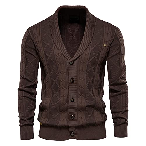 Cardigan pour homme col châle grand gilet uni marron taille XXXL pull ouvert