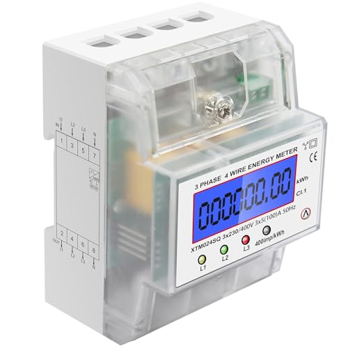 LCD Digitaler Zurücksetzbar Stromzähler, Stromzähler 3-Phasen 4-Draht, Geeicht Drehstromzähler 230 / 400V, Drehstromzähler Hutschiene