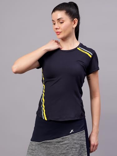 Image of Vector X Women's Plain Round Neck T-Shirt, Half Sleeves, Regular Fit, 80% Polyester 20% Spandex Lightweight Casual Sportswear Shirt Ideal for Gym Fitness Workout, Running, Yoga & Training