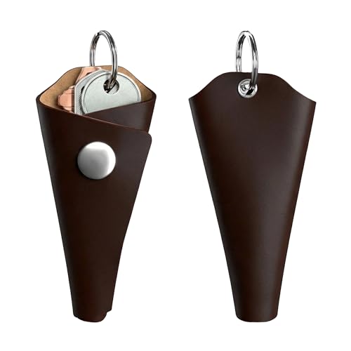 Voolup Full Grain Leather Key Wrap Motorcycle Key Organizer Durable Key Holder with Silencer & Key Ring Cover Leather Wrap Keychain Organizer for Car and House Keys (Brown)