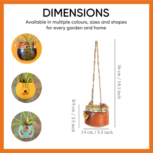 Image of AAKRITI ART CREATIONS Terracotta Hanging Planters | Handpainted, Floral Art, Sparrow Motif, Red Matte Finish | Outdoor & Indoor Home Decor Items | Room Decor Artifacts, Flower Pots for Living Room