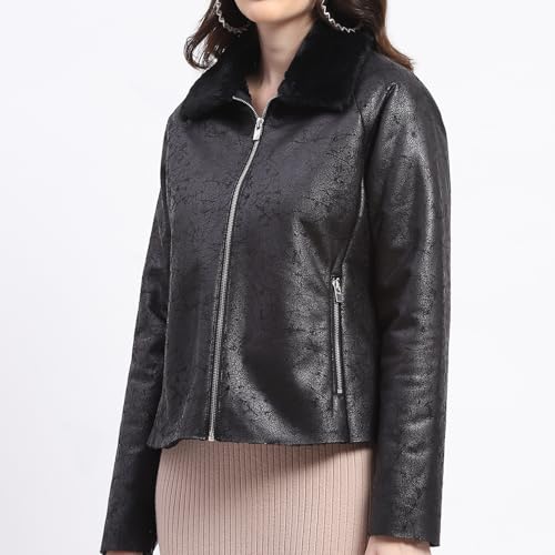 Image of Madame Textured Self Design Bonded Suede Jacket For Women