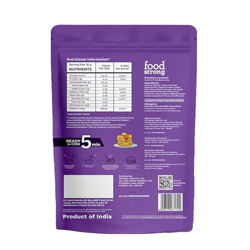 Image of Foodstrong Oats and Millets Blueberry Pancake Mix, High Protein & Fibre, No Maida, No Refined Sugar - Made With Jaggery, Eggless Instant Breakfast Mix 250G (Pack Of 2)