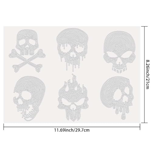 Camiseta de calavera pequeña con cristales de Halloween brillantes termoadhesivos 3