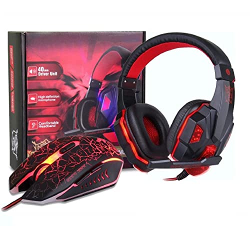 Image of Conifer MFTEK RGB Gaming Headphones with Mic and Mouse Combo, Pro Headset for PC Laptop Pung Mobile Game LED, Lightweight, Durable DPI Upto 2000 3.5mm Wired Ergonomic USB (Red)
