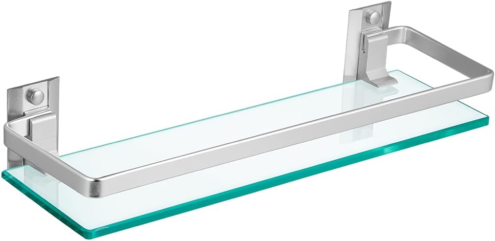 Amazon.com: Sanbege Tempered Glass Bathroom Shelf with Rail, 15