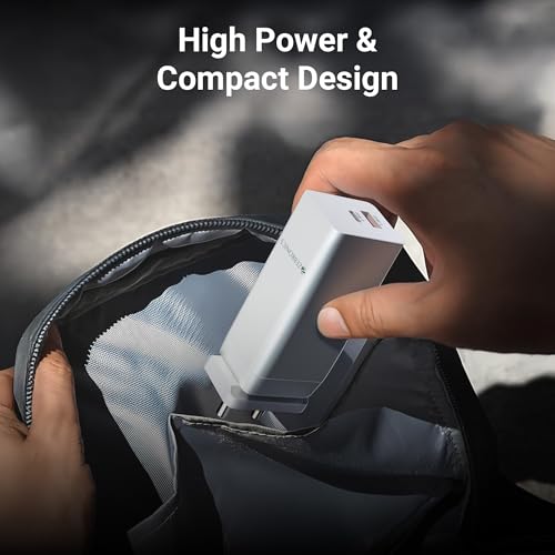 Image of ZEBRONICS RC30B,100W, Gan Charger,Dual-Ports (Type C & USB 3.0),PD 3.0 (PPS) Compact Design, Built in Protections,Smart IC,Detachable Plug,Compatible for iPhone,Android & Laptop, White