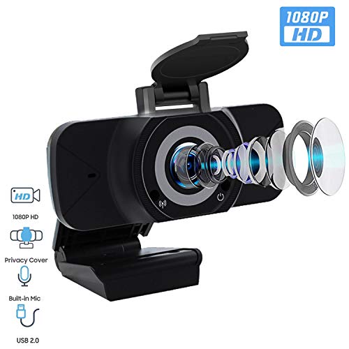 [2020 Premium Version] 1080P HD Auto Focus Webcam with Privacy Cover & Microphone,Rotatable