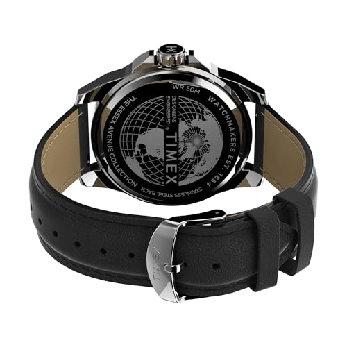 Image of TIMEX Essex Analog Watch for Man with Blue Round Dial & Black Leather Strap Band Water Resistant Men's Wrist Watches - TW2V43200UJ