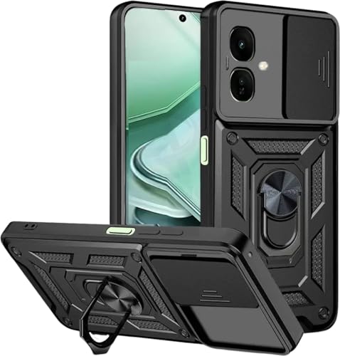 Image of Spazy Case Infinix Smart 10 Back Cover | Heavy Duty Hybrid Case with 360 Degree Rotating Finger Ring Holder + Slider Shutter Camera Protection Case for Infinix Smart 10 - Black