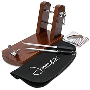 Jamonprive Hamklem Walnoot + Hammes + Wetstaal + Hamdoek + Keukendoek + Hamtang – Professionele set voor het Snijden van Serrano en Iberische Ham