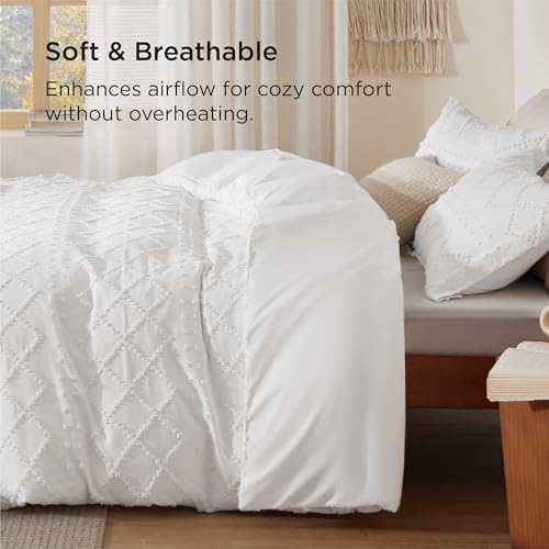 Bedsure Boho Duvet Cover Queen Size - White Breathable & Soft Boho Bedding, Machine Washable Comforter Cover for All Seasons, Includes 1 Duvet Cover 90"x90" with 2 Pillow Shams & Zipper Closure 01 - White (No Comforter) Queen (90" x 90") image 6 of 9 B08CXRHJZD