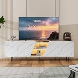 Mueble de TV blanco 220 cm escandinavo con almacenamiento, banco de TV para sala de estar