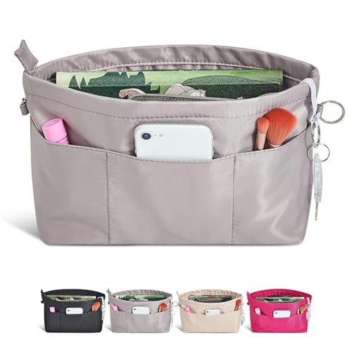 NAKODU Premium Nylon Purse Organizer Tote Handbag Insert Organizers Bag in Bag Zipper 13 Pockets 5 Sizes (grey, XXL)