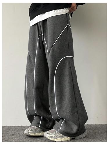 OYOANGLE Men's Contrast Side Cargo Pants Drawstring Elastic High Waist Long Pants Wide Leg Baggy Parachute Pants4