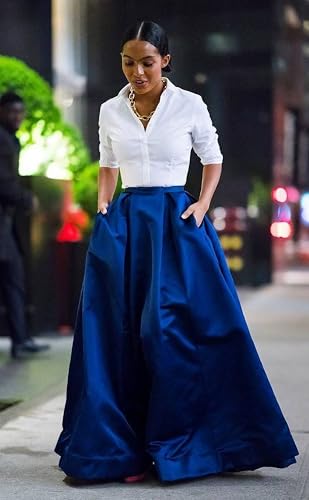 Royal Blue Long Maxi Skirt for Women – Pleated, Lined Full Circle Skirt with Pockets | Elegant Christmas & Wedding Skirt2