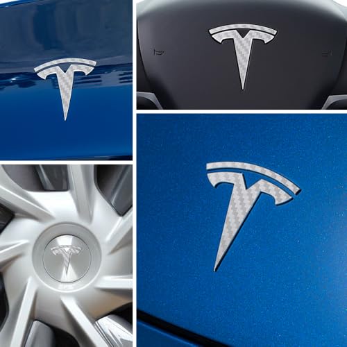 Image of IPG Compatible with Model Y Decal (8 Logo Set) Stickers Set Personalize Your Vehicle (Silver Carbon Fiber)