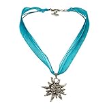 Länge Trachten Halskette: ca. 42 cm + 5 cm Verlängerungs-Kette, Anhänger Edelweiss mit Strass-Steinen: ca. 4 x 4,2 cm