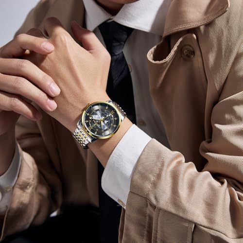 Image of London Fog Baker Collection Analog Quartz Watch for Men, Round World Map Dial with Month Markers & Crystal Accents, Luminous Hands, Stainless Steel Strap - LFM10009