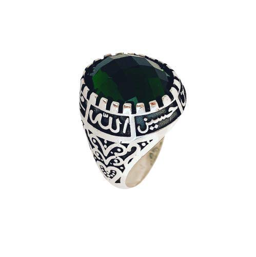 Esma Allah Ali Hasan Hussein Fatemeh AHL al-Bayt Ring,Muhammad's AHL al-Bayt Ring,Ahlulbayt Ring,Shia Ring,Islamic Ring,Allah Ring,Quran Ring,Muslims Ring,Silver Green Zircon Stone Mens Ring (8)