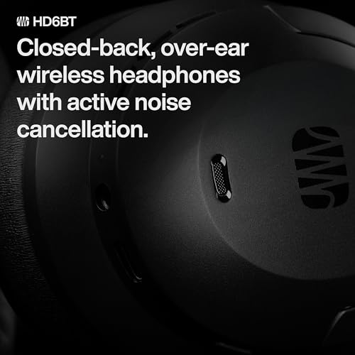 Image of PreSonus Eris HD6BT - Over-Ear Closed-Back Wireless Headphones, Bluetooth, ANC Noise Cancelling, Up to 60 Hours Battery Life, Studio Headphones for Mixing, Monitoring, Recording, Eclipse Black