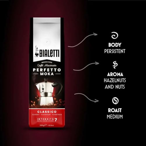Bialetti - Perfetto Moka Classico: Medium roast ground coffee, hazelnut and dried fruit aroma, 250g x 6, bag with aroma valve