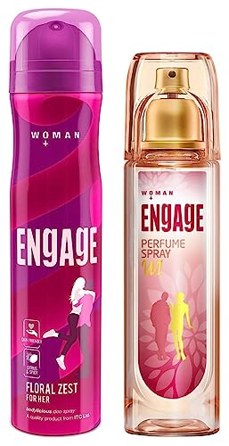 Image of Engage W1 Perfume Spray For Women, Fruity and Floral, Skin Friendly, 120ml & Engage Floral Zest Deodorant for Women, Citrus and Floral, Skin Friendly, 150ml