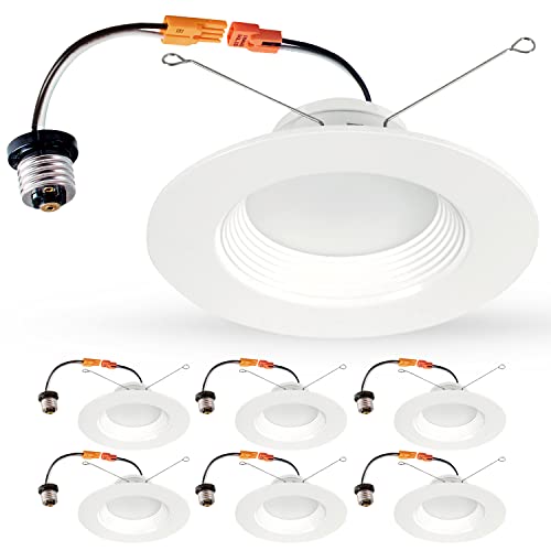 LEDONE 5/6 Inch LED Recessed Lighting, 5CCT Recessed Lights 2700K to 5000K, E26 Dimmable Can Light, 12W Retrofit with Baffle Trim, 950LM, CRI 92, IP20, ETL Energy Star Listed, 6PK