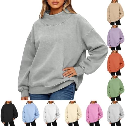 Mock Neck Sweatshirt Women Oversized Fleece Lined Warm Pullover Sweatshirts No Hood Long Sleeve Cute Sweaters Y2K
