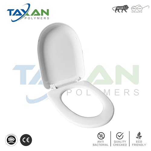 Image of Taxan Plastic Toilet Seat Cover with Soft Closer Mechanism- U-Shape Commode Seat Cover - with Sleek Design & Easy Installation with Installation Kit (44cm x 34cm, White)