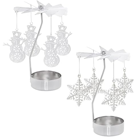 Rotary Candle Holder Set with Snowflake & Snowman Cover