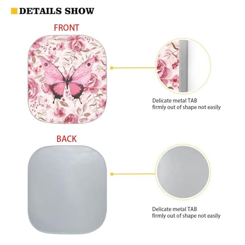 Image of Pink Butterfly Car Sun Shade for Windshield, 2-Pack, Universal Fit, 28.5 x 25.5 inches, Butterfly Print