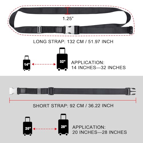 Image of Luggage Straps, Stretchable Luggage Connector Straps for Suitcases, Metal Buckle Add A Bag Adjustable Attachment Accessories Belts (Black-Metal Buckle, 1.25 inch W)