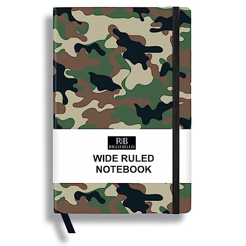 RICCO BELLO Wide Ruled Hardcover Diary Journal Green Camouflage