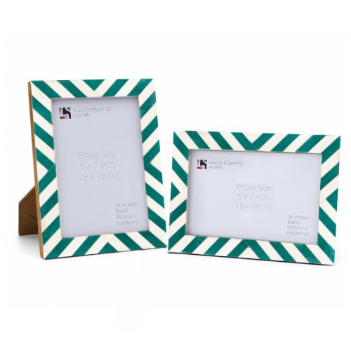 Image of Handicrafts Home Mint 5x7 Picture Frame Set of 2, Vintage Photo Frames for Wall or Tabletop Display, Family Wall Decor, Gallery Wall Frame Set, Wall Display-Resin Inlay, Candy Cane Collection.