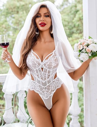 Image of Avidlove Sexy Lingerie for Women Lace Bodysuit Cut Out Snap Crotch Teddy