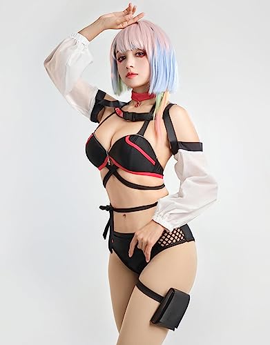 haikyuu Women Lucy Cosplay Bikini Set with Choker Arm Sleeves Goth Swimsuit Rave Swimwear Gothic Bathing Suit2